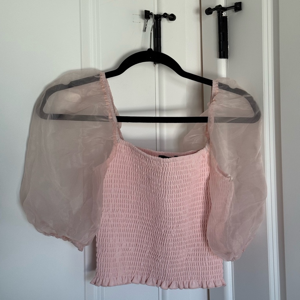 Forever 21 Light Pink Sheer Sleeve Blouse